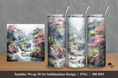 Misty Waterfall Tumbler Wrap Sublimation Design 2 Product Image 1