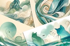 Elegant Cats &amp; Sea Waves Digital Papers - Oceanic Art Product Image 4