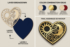 Sun and Moon Heart Mandala Decorative Laser Cut SVG Product Image 2