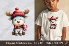 Cute Winter Moose Deer DTF Sublimation Clipart Design 2 Product Image 1