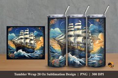 Handdrawn Pirate Ship Tumbler Wrap Sublimation Design 2 Product Image 1