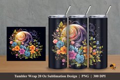 Floral Moon Tumbler Wrap Sublimation Design 2 Product Image 1
