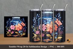 Flower and Jar Tumbler Wrap Sublimation Design 2 Product Image 1