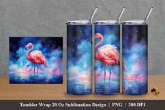 Flamingo at Night Tumbler Wrap Sublimation Design 2 Product Image 1