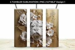 3D white Floral Bulldog Dog Tumbler Wrap 20 oz Sublimation Product Image 2