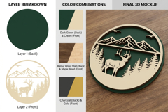 3D Deer Mountain Landscape Round Frame Laser Cut SVG Product Image 2