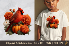 Cardinal Bird Pumpkin Flower DTF Sublimation Clipart 2 Product Image 1