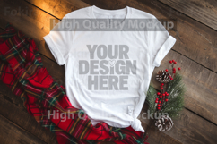 Christmas White T-shirt mockup - Christmas Background Product Image 1