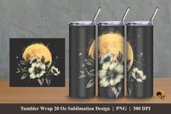 Ink Moon And Flower Tumbler Wrap Sublimation Design 2 Product Image 1