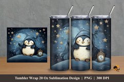 Penguin Starry Night Tumbler Wrap Sublimation Design 2 Product Image 1