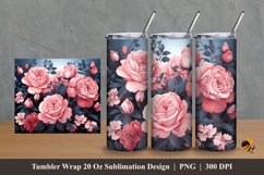 Dark Grey Rose Tumbler Wrap Sublimation Design 2 Product Image 1