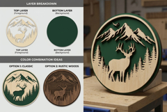 Deer Mountain Forest Round Frame Laser Cut SVG Product Image 2