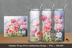 Watercolor Tulip Tumbler Wrap Sublimation Design 2 Product Image 1