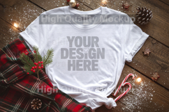 Christmas White T-shirt mockup - Christmas Background Product Image 1