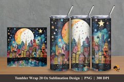 Star Moon City Tumbler Wrap Sublimation Design 2 Product Image 1