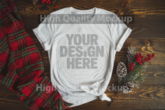 Christmas White T-shirt mockup - Christmas Background Product Image 1