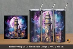 Tower At Night Tumbler Wrap Sublimation Design 2 Product Image 1