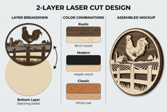 Rooster Farm Fence Scene Round Laser Cut SVG Product Image 2