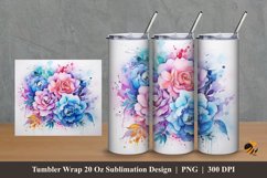 Watercolor Flowers Tumbler Wrap Sublimation Design 2 Product Image 1