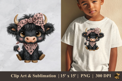 Adorable Black Highland Cow DTF Sublimation Clipart Design 2 Product Image 1