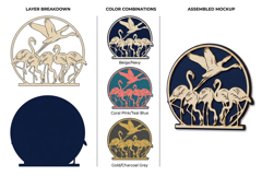 Flamingo Family Scene with Flying Bird Laser Cut SVG Product Image 2