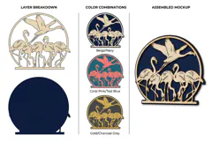 Flamingo Family Scene with Flying Bird Laser Cut SVG Product Image 2