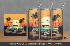 Retro Car And Sunset Tumbler Wrap Sublimation Design 2 Product Image 1