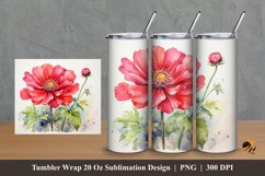 Floral Red Tumbler Wrap Sublimation Design 2 Product Image 1
