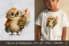 Owl Brings Flowers DTF Sublimation Clipart Design 2 Product Image 1
