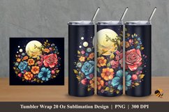 Handdrawn Moon Flower Tumbler Wrap Sublimation Design 2 Product Image 1
