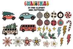 Christmas Groovy Clipart PNG Elements &amp; Seamless Patterns Product Image 3