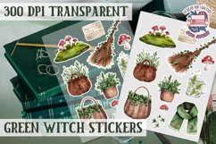 Green Witch sticker sheet Magic Scrapbook PNG Herbs Spells Product Image 1