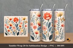 Retro Flowers Tumbler Wrap Sublimation Design 2 Product Image 1