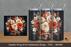White Orange Floral Tumbler Wrap Sublimation Design 2 Product Image 1