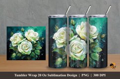 White Green Olive Rose Tumbler Wrap Sublimation Design 2 Product Image 1
