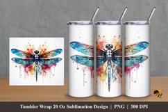 Dragonfly Watercolor Tumbler Wrap Sublimation Design 2 Product Image 1