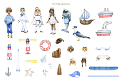 Sea Adventure Watercolor Clipart Boys, Girls, Captain Whale Product Image 2