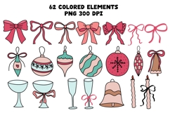 Christmas Coquette Clipart PNG Elements &amp; Seamless Patterns Product Image 4