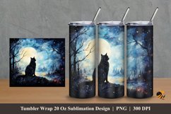 Cat in The Night Tumbler Wrap Sublimation Design 2 Product Image 1