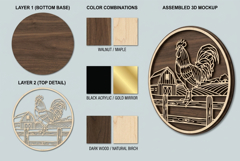Rooster Farm Scene Round Mandala Laser Cut Wooden SVG Product Image 2