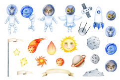 Watercolor Space Animals Clipart Cosmic Safari Set. Patterns Product Image 2