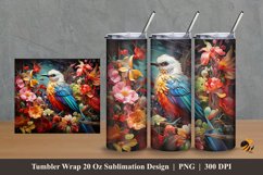 Bird Flower Tumbler Wrap Sublimation Design 2 Product Image 1