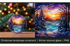Christmas landscape ornament | Winter stained glass | PNG Product Image 1