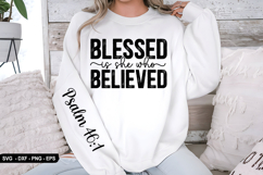 Blessed Is She Who - Christian Sleeve T-Shirt Design Product Image 1