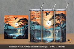 Waterfall Sunset Tumbler Wrap Sublimation Design 2 Product Image 1