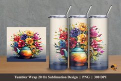 Tea Pot And Flower Tumbler Wrap Sublimation Design 2 Product Image 1