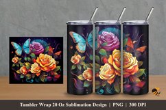 Butterfly and Rose Tumbler Wrap Sublimation Design 2 Product Image 1