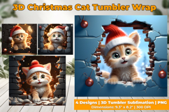 3D Christmas Cat Tumbler Wrap Design Product Image 2