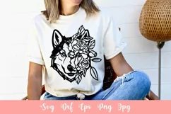 Cute Husky Dog With Flowers Animal Pet SVG File, Shirt SVG Product Image 2
