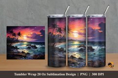 Beach at Night Tumbler Wrap Sublimation Design 2 Product Image 1
